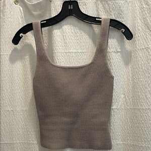 Babaton Taupe Ribbed Tank Top